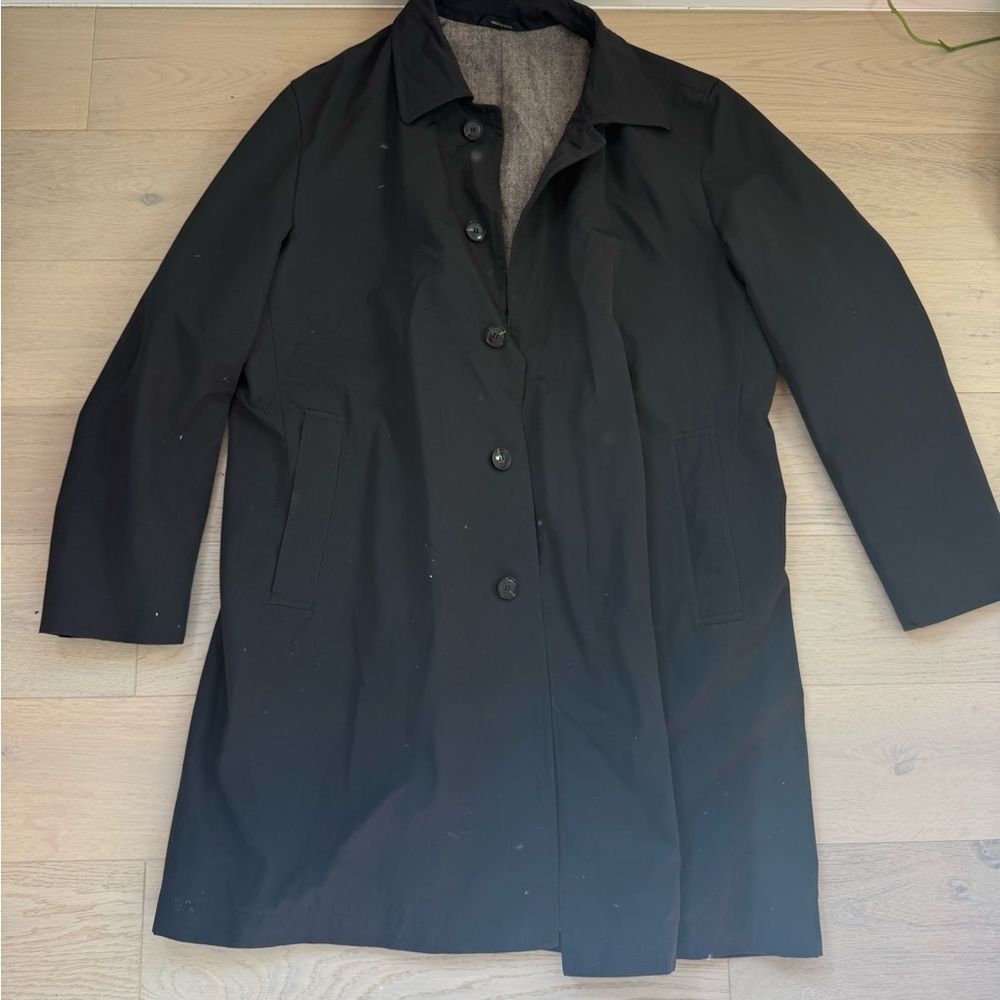 Hugo Boss Men’s Black Trench Coat Herringbone Lining EU 56 46R XL Vintage